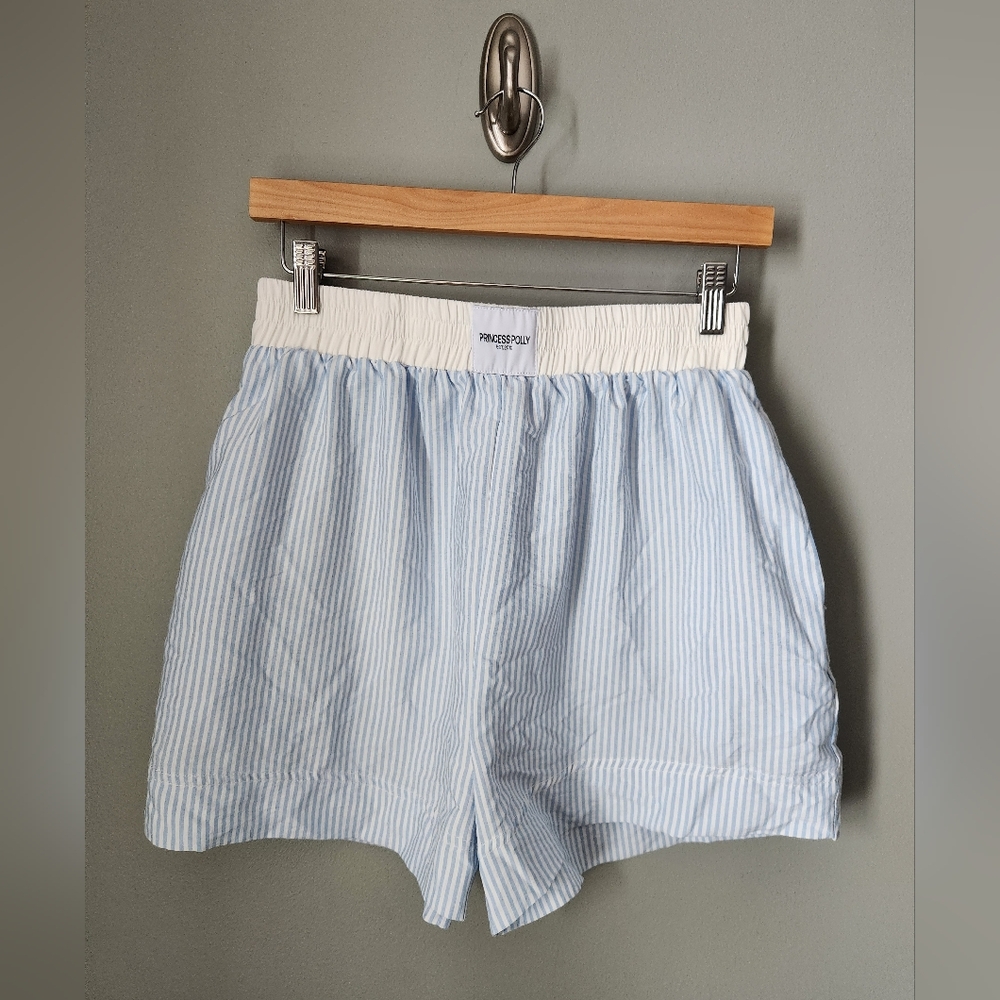Princess Polly White Blue Striped Sleep Lounge Boxer Shorts Women's Size 6